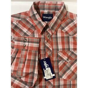 Wrangler Western Wear Pearl Snap Orange  Plaid Shirt  Size‎ XXL
